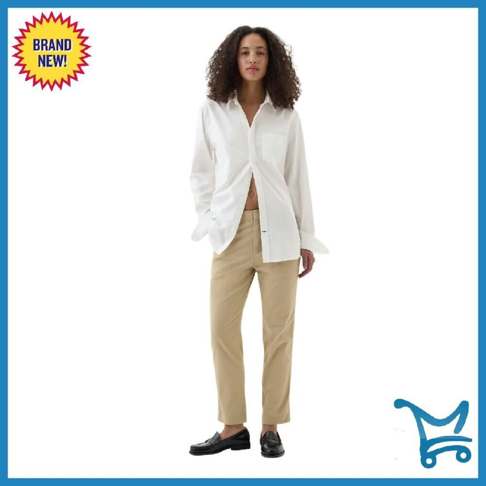 Stretch Twill Khaki Pants, Mid-Rise Casual Work Trousers